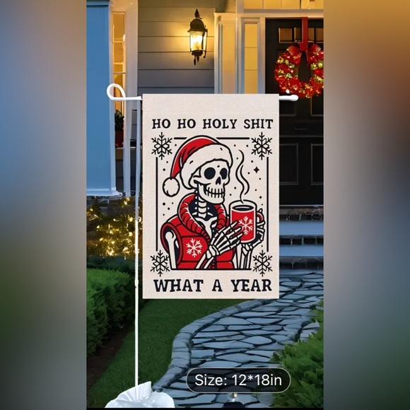 Festive Skeleton Holiday Flag NWT - Picture 2 of 2